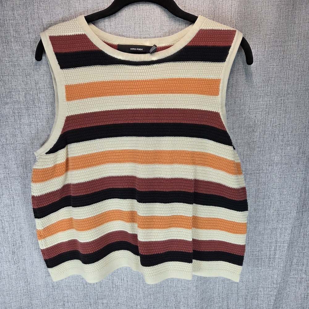 Vintage Vero Moda Sweater Vest Womens Medium Coastal Knit Y2K Neutral Boho